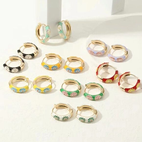 Green Enamel Huggie Earrnings #630 - Picture 4 of 4